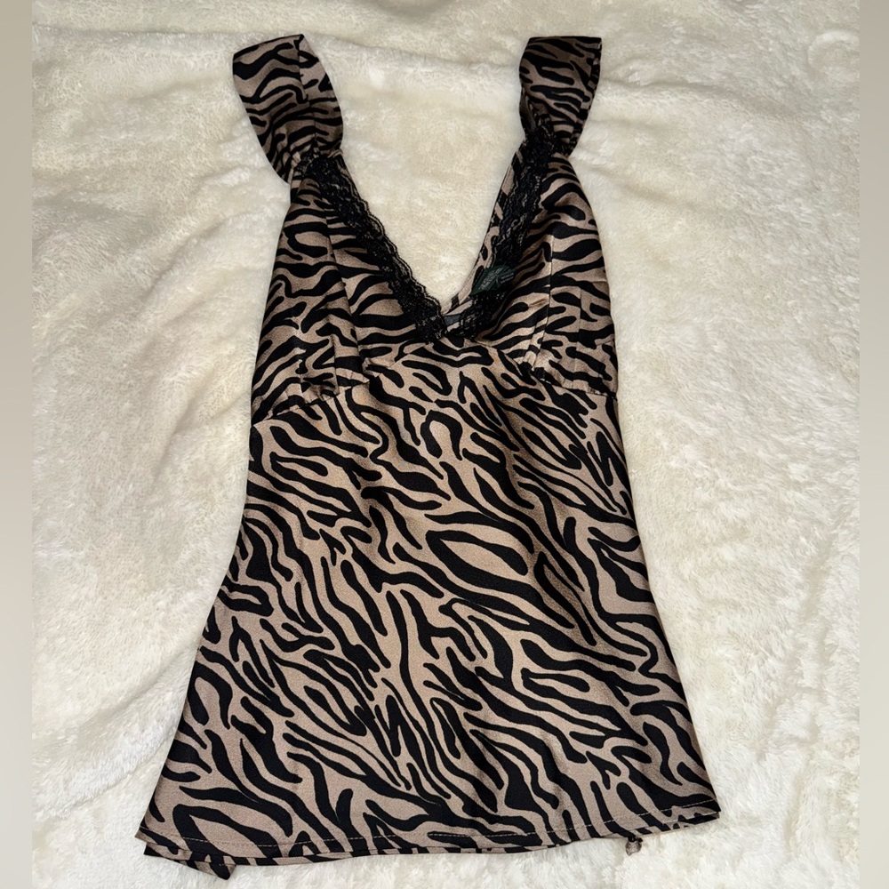 Wild Fable Tank Top, Women's Size Small, Animal Print, Lace, Silky Brown Black